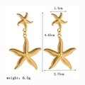 Elegant gold starfish drop earrings in stainless steel for women with coastal style - 【g89】starfish Earrings Gold