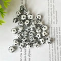 Round white ceramic beads with black floral pattern and hole for jewelry making - Black Small Plum Blossom