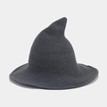 Close-up of dark grey knitted wizard hat showing spiral texture and curved pointed top - M (56-58cm) / Dark Gray
