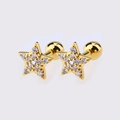 Golden star stud earrings with white zircon pavé and secure screw-back ball closures - Gold Five-pointed Star
