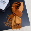 Thick double-sided scarf in dark brown and camel beige with elegant tassel edges - 200*70cm / Caramel + Light Camel