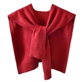 Solid red core spun yarn knitted shawl wrap with a decorative knotted tie design - Burgundy
