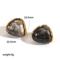 Retro resin triangle stud earrings with 18k gold plating and smoky ink finish - Ink Black (TE60638-BK)