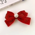 Sparkling red velvet bow hair clip with faux pearl and rhinestone centerpiece for kids - Style 4: Large Bow Clip with Pearl Decor