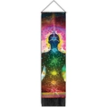 Dettaglio di un arazzo da meditazione con sette punti chakra e nappe nere decorative - 32.5x130cm / Stile 4-Figura a Onde Energetiche