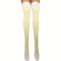 Thigh-high socks in white with yellow polka dots for Halloween parties and cosplay - One Size / White Socks with Yellow Dots