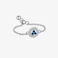 Adjustable S925 sterling silver chain ring with a round blue stone pendant and zircons - Round Stone / White Gold