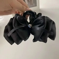Elegant black layered mesh bow hair claw clip with a sparkling heart-shaped crystal center - Heart Decor-Black Bow Claw Clip