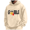Übergroßer Hoodie in Apricot mit Thanksgiving-Gobble-Aufdruck und Kapuze - S / GOBBLE Truthahn Druck / Beige