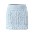 Mini-jupe en maille torsadée bleu clair avec ourlet vieilli et franges sur fond blanc - S / Jupe Bleue