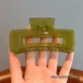 Olive green translucent rectangle hair claw clip in resin with 10cm twist design - Square Jelly Green - Approx 10.5cm