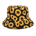 Dettaglio della stampa a girasole su cappello bucket in cotone nero con fiori gialli - M(56-58cm) / Nero