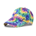 Detailed close-up of a colorful tie-dye baseball cap with vibrant spiral patterns - Adjustable / Graffiti Yellow