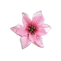Detail showing artificial pink poinsettia with silver glitter edges for Christmas tree decor - Pink