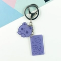 Purple acrylic keychain with cartoon bear and cat graphics on a white background - Purple Bear Head Cat Tag Style (Double Clasp No. 16)