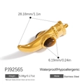 Gold stainless steel horn pendant with brown gemstone inlay for DIY jewelry making - Brown Gemstone Horn Shape Pendant (PJ92565)
