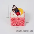 Pink PU mousse cake fake dessert model with blueberry and cherry topping, 6.5cm height - Red Mousse Cake (Square)
