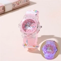 Rosa Einhorn Kinderuhr mit 3D Silikonarmband und leuchtender lila LED Hintergrundbeleuchtung - Rosa