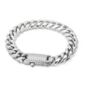 Hip hop silver Cuban link bracelet with sparkling diamond-encrusted rectangle clasp - Steel Color Bracelet(KB149766-KFC)