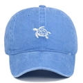 Gewaschene blaue Baumwoll-Baseballkappe mit weißer Schildkröten-Stickerei für den Sonnenschutz - Hellblau