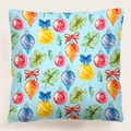 Funda de cojín navideña azul claro con adornos de acuarela y ramas de pino - Estilo 30-Bolas de Navidad en acuarela / 45x45 cm