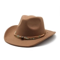 Brauner Cowboyhut aus Filz mit bunten Perlenbändern und Western-Rollrand-Design - M / Khaki