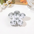 Detailed top view of a white flower-shaped hair claw clip with blue butterfly patterns - 7cm Flower / Light Green Butterfly