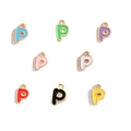 Colorful enamel letter P charms in 8 shades with golden borders for DIY jewelry making - Letter P / Black