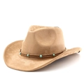 Chapeau de cowboy en daim camel avec perles turquoise bohèmes et ruban tressé - M (56-58cm) / Chameau