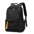 Waterproof black oxford backpack with orange zipper details and breathable mesh straps - Black
