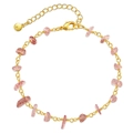 Pulsera artesanal bañada en oro de 18K con piedras de cuarzo rosa irregulares y cierre de langosta - Chapado en Oro de 18K