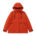 Waterproof red hooded outdoor windbreaker jacket with zipper pockets and adjustable cuffs - S / Vermilion Red