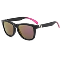 Retro square frame sunglasses in black and rose pink with dark polarized lenses - Black Frame Purple Mirror Lens