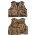 Brown faux fur vest with sleeveless design shown in front and back view on white background - Vest