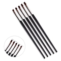 Set of 5 black nail art brushes with brown fiber flat tips and magnification detail - 5Pcs Set Black Handle UV Gel Brushes