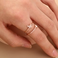 Rose gold double layer open ring featuring micro-pave zirconia butterfly design - SE554 Butterfly