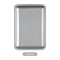 Detail view of square silvery stainless steel tray with smooth rounded corners - Square / Silver