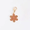 Brown enamel flower pendant charm with red and green dots on a gold lobster clasp - Starfish
