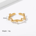 Golden wave-shaped stainless steel ring with seven inlaid white pearls for women - Wavy Pearl Style (JDR202225)