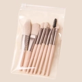 Set di 8 pennelli trucco rosa con ghiere argentate in una custodia trasparente con zip - Set da 8 Pezzi Albicocca