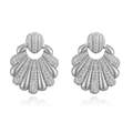Detailed view of silver fan-shaped stud earrings with micro-pave cubic zirconia stones - Style B: White Gold