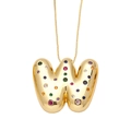 Gold-plated 3D bubble letter W necklace featuring colorful zircon stones on fine chain - Style W