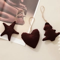 Brown velvet Christmas tree ornaments in heart, star, and dinosaur shapes with jute ropes - Dark Red Velvet Set of 3 (No.4-6)