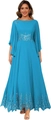 Elegant turquoise blue chiffon dress with lace embroidery and classic bell sleeves - Sage Green / US size 2 (S)