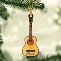 Mini acrylic guitar Christmas tree ornament with Mark lettering and golden string - Wood Grain