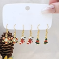 Christmas earrings set with golden snowflake, stocking, and tree designs in festive enamel - Style 22 (3 Pairs Set)