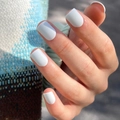 Matte white square press-on nails shown on hand with textured knit sweater background - White Matte Style (JP3167) - Glue Type