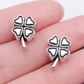 Silver four-leaf clover alloy charms for DIY charm bracelet making in antique finish - 1pc Lucky Clover