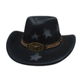 Black western cowboy hat with grey stars and bull head buckle for outdoor sun protection - One Size / Black (Rice Rope Bull Head)