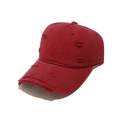 Close-up of distressed vintage red baseball cap with torn details and cotton twill texture - M (56-58cm) / Burgundy